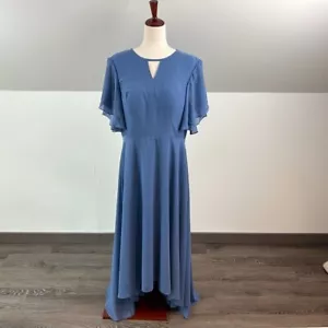 Vestido dama de honor JJ's House A-Line cuello de barco alto bajo gasa con manga aleteo - Imagen 1 de 11