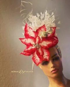 Aimee Fuller Hats Holiday Christmas Fascinator Gold Jeweled Headband Poinsettia - Picture 1 of 24