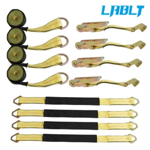 LABLT Wheel Tie Down Straps Heavy Duty Flat Hooks 2" × 120" 4 Pack For Trailers - Picture 1 of 12