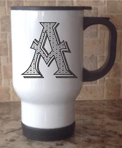Travel Coffee Mug Stainless Steel White Monogram Personalized Letter Alphabet A - Bild 1 von 3
