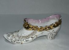 Vintage Miniature 5 1/2" Victorian Ladies Boot Fine Bone China White Gold￼& Pink