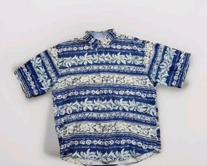 Vtg Bugle Boy Co. XL SS 52" Hawaiian Button-Up Shirt Blue Creme Ramie & Cotton  - Picture 1 of 8