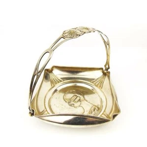 Antico ca 1904 ARGENTOR Art Nouveau Cesto Liberty Stil Maiden Face Silverplate - Foto 1 di 10