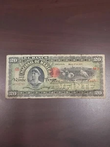 1910 Mexico, 20 Pesos El Banco Nacional de Mexico , 3/1/1910 VG - Picture 1 of 8