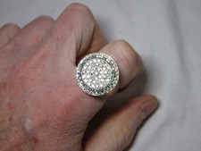 Men's 14K Gold White Blue Diamond Ring Circle Sz 9.25 Unique!