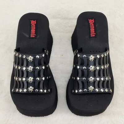 Funn Platform Goth Cut Out Web Sandals Spider Slip On Shoes In House DEMONIA - Image 1 of 4