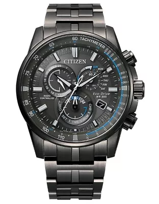 Citizen Mens Atomic Time Chronograph Alarm Eco-Drive Gray Watch 43 MM CB5887-55H - Image 1 of 2