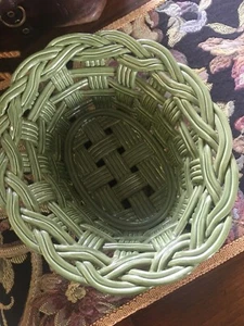 Oval Ceramic Open Weave Basket Bowl 10" long 8.5” W X 4” Tall - Picture 1 of 8