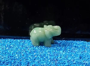 Natural Stone Quartz Carved Jade Green Elephant Figure Figurine Trunk up 2" tall - Picture 1 of 5
