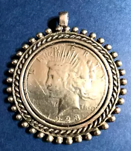 Peace Dollar Pendant 1923 In Bezel Mutilated Coin Face Indian Market Santa Fe - Picture 1 of 5