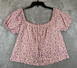 NWTAmerican Eagle Off Shoulder Crop Button Front Blouse Floral Pink Boho Small - Picture 1 of 13
