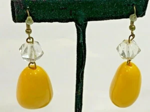 Antique looking clear crystal and yellow drop earrings - Picture 1 of 5