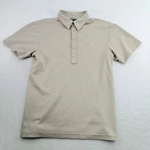 J Lindeberg Polo Shirt Mens Medium Beige Fieldsensor Performance Logo Golf - Picture 1 of 15