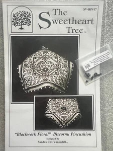 The Sweetheart Tree- Blackwork Floral Biscornu & Accessories - Picture 1 of 1