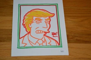 Quadro Tone Rodriguez firmato "I Simpson" TRUMP 8x10 su tavola di tela JSA COA - Foto 1 di 8