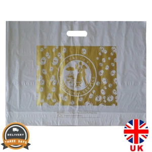 Large 23.5"*18"+2" Strong Golden Printed Handle Plastic Carrier Bags - Picture 1 of 5