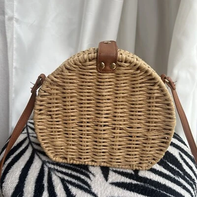 Vintage Style Beige Matalan Wicker Semi Round Shoulder Bag Crossbody Lined - Image 1 of 4