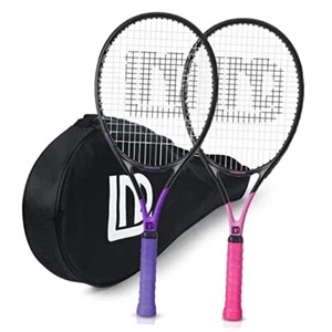 Adults Tennis Racket 2 Pack, Durable 27 Inch Coupled Tennis Racquet Purple+Pink - Picture 1 of 8