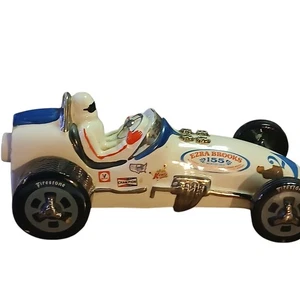 VTG 1970 EZRA BROOKS #21 RACE CAR PORCELAIN WHISKEY DECANTER NO CORK WHITE BLUE - Picture 1 of 4