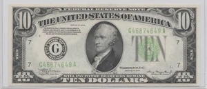 1934 $10 LIME GREEN FRN, FR#2004-G - Ungraded - Picture 1 of 2