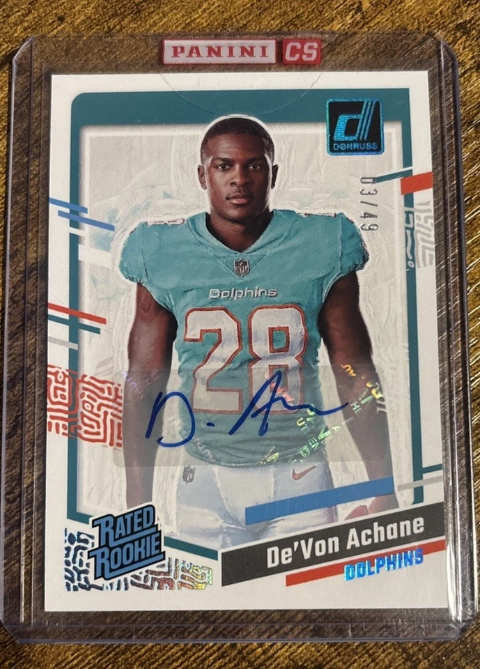 2023 Panini Donruss Redemption De'Von Achane Авто Холщовый Портрет /49 Запечатанный - Изображение 1 из 4