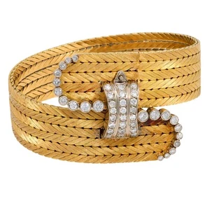 Serafino Brevetto Italian diamond 18k yellow gold buckle bracelet - Picture 1 of 5