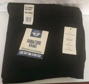 Dockers Signature Khaki Lux Cotton Stretch Relaxed Fit Pleated Pants Black 42/34 - Picture 1 of 6