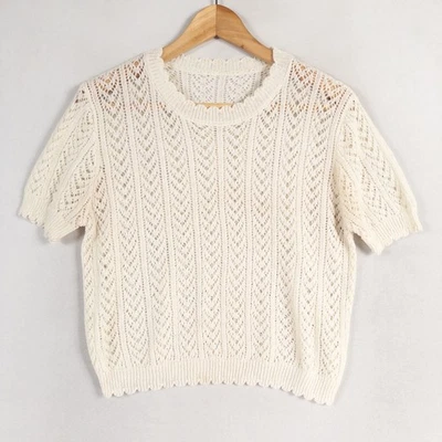 Suéter Recortado Mujer Talla Pequeña Blanco Marfil Encaje Tejido Coqueta Femenino Romántico Foto 1 de 4