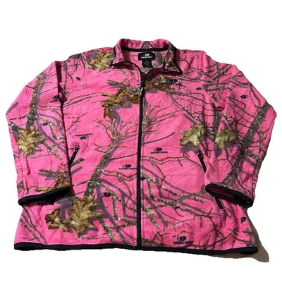 Jaqueta de lã vintage Y2K feminina carvalho musgoso rosa camuflagem zíper completo grande - Imagem 1 de 4