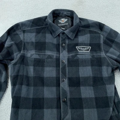 Harley-Davidson Shirt Jacket Mens XL Black Gray Fleece Buffalo Plaid Snap Front - Image 1 of 4
