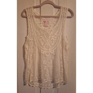 Vintage Y2K Candies Size XL Cream Floral Festival Cottagecore Sheer Tank Top - Picture 1 of 5