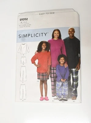 New Simplicity Pattern  Pajama Tops & Bottoms, Child & Adult Size S9202 - Image 1 of 4