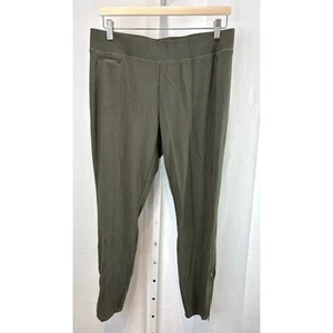 J. JILL Slim Leg Zip Ankle Pants Pull On Elastic Waist Faux Suede Trim Green M - Picture 1 of 10