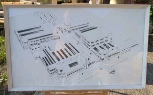 Edificios de arte industrial grandes vintage originales enmarcados de diseño arquitectónico RARO - Imagen 1 de 18
