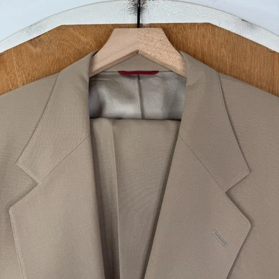 Jos A Bank Suit Mens 46L Tan 2 Button 100% Wool Pants 40x28 Pleated Front Solid - Image 1 of 4