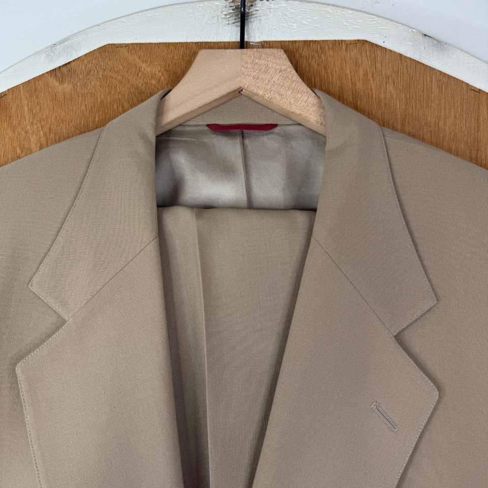Jos A Bank Suit Mens 46L Tan 2 Button 100% Wool Pants 40x28 Pleated Front Solid - Image 1 of 4