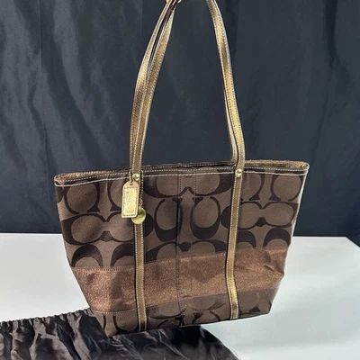 Bolso de Mano Coach Legacy Signature Cartera Bronce Marrón Rayas Jacquard Foto 1 de 4
