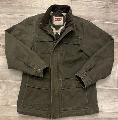 Abrigo Levi’s Chore Gris Lona Ropa de Trabajo Chaqueta Cuello Pana Hombre’s Pequeño Foto 1 de 4
