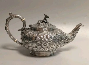 Antike 1905 Kirk & Söhne Blume Floral Sterlingsilber Repousse Teekanne - Bild 1 von 17