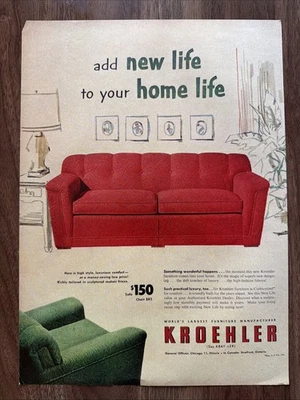 Kroehler Print Ad Worlds Largest Furniture Manufacturing Couch Sofa Chair Home - Image 1 of 4
