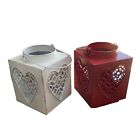 Qty 2 Heart Metal Tealight-votive Candle Holder Lanterns Red White Candle Holder