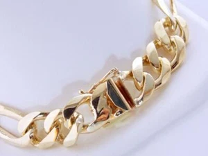 SUPER HEAVY MENS SOLID 10K GOLD FIGARO CURB LINK CHAIN BRACELET 8.75" - Picture 1 of 9