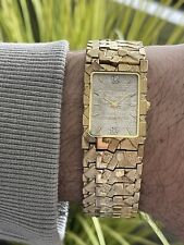 ELGIN Vintage Mens Diamond Dial Gold Nugget Tank Rectangle Wristwatch