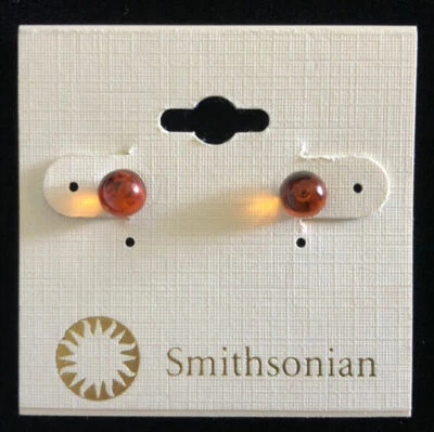 Smithsonian Museum Genuino ÁMBAR 925 Esterlina STUD Pendientes 6mm POST/perforados, FJT Foto 1 de 3