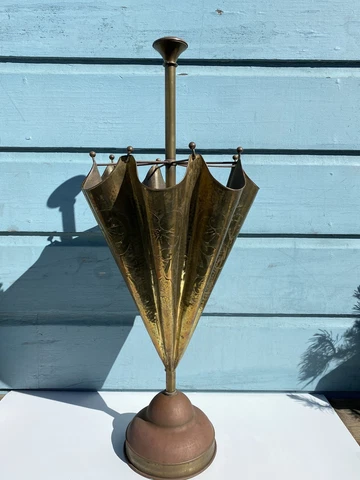 Antique Umbrella Hall Stand Engraved Brass  Copper , Marked On Bottom Cover