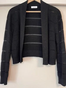 CALVIN KLEIN, WOMEN'S M, BLACK CROPPED SPLIT FRONT CARDIGAN SWEATER, EUC - Picture 1 of 13