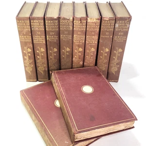 Rudyard Kipling Works 1899 HC Scribners 10 Vol Antique Book Set Gold Gilt VTG - Foto 1 di 23