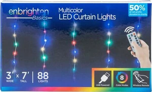 Enbrighten Multi-Color LED Curtain String Lights 3' x 7' Tall 88 Lights w/Remote - Picture 1 of 4