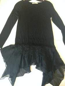 NEW! Origami Top Women's Small or Large Black Lace & Chiffon Trim Long Sleeve - Picture 1 of 12