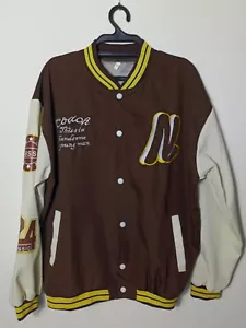 Baseball Jacket Varsity Jacket College Long Sleeve Brown Retro Korean Style XL - Picture 1 of 6